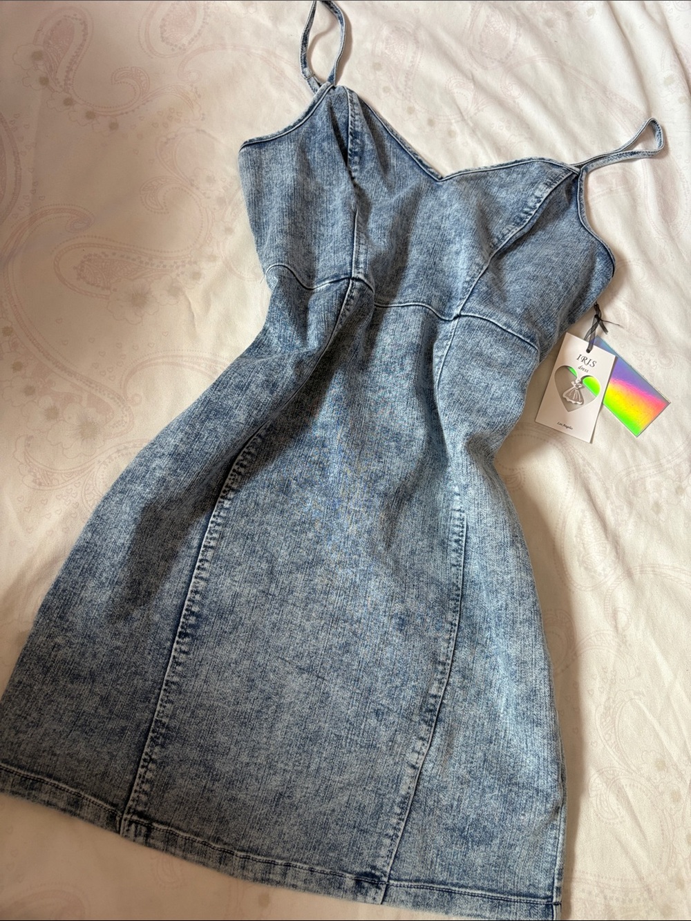 iris Light Blue Acid-Wash Denim Mini Slip Dress